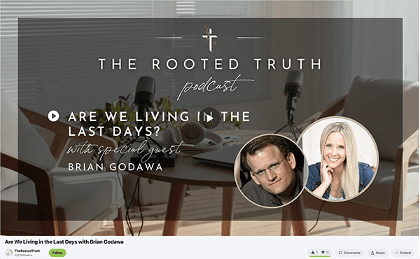 Podcast banner with microphones and headshots