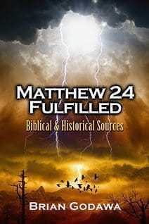 Stormy sky and book title "Matthew 24 Fulfilled".