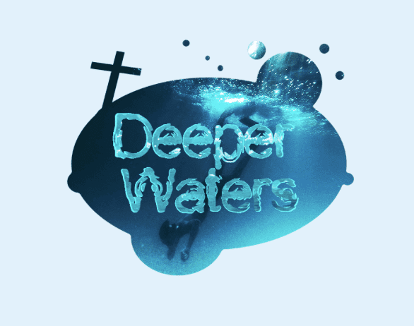 Deeper Waters underwater logo featuring cross
