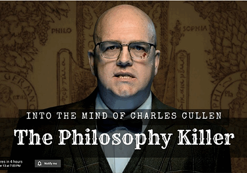 Bald man in glasses with documentary title